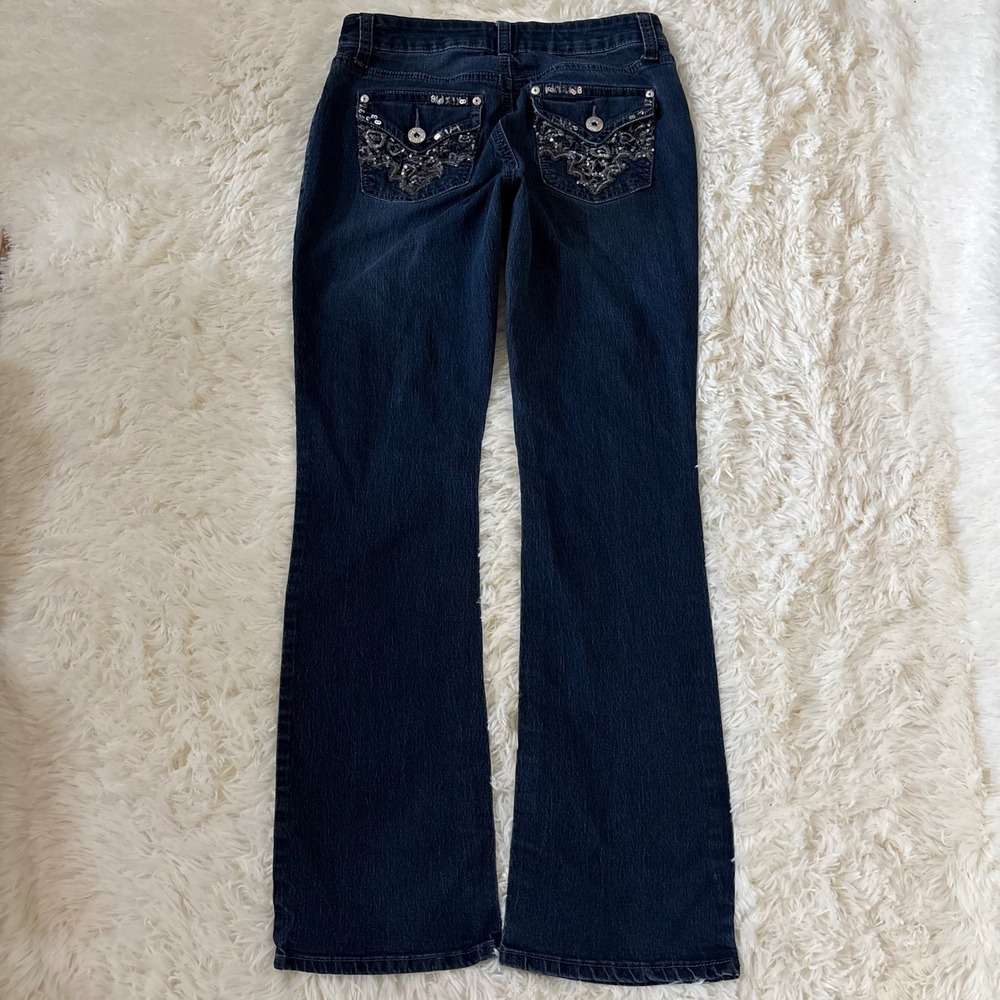 ND Weekend Womens Size 8 Dark Wash Sequin Embellished Bootcut Jeans Blue Denim